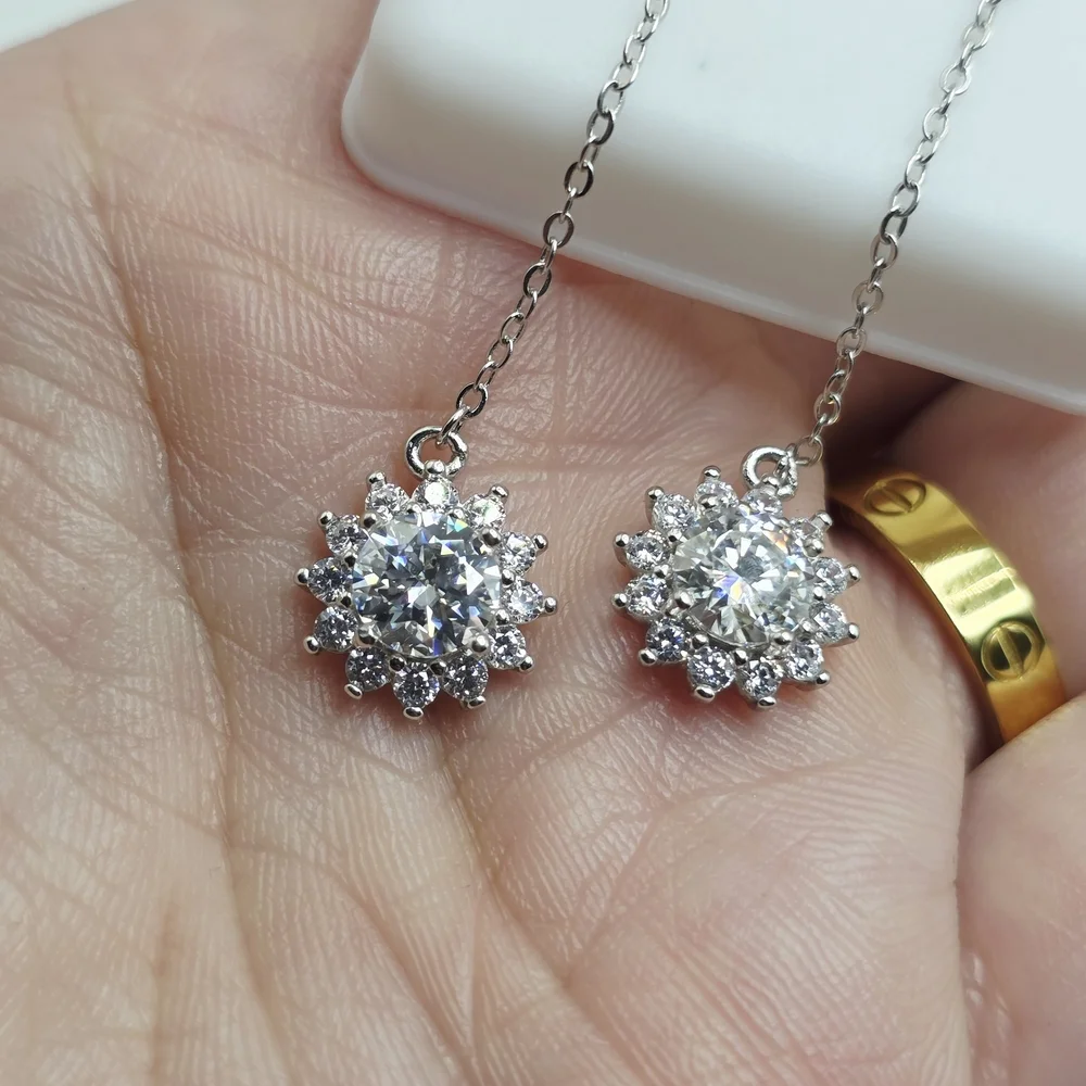 2ct Elegant Silver Moissanite Dangle Earrings - Picture 2 of 11